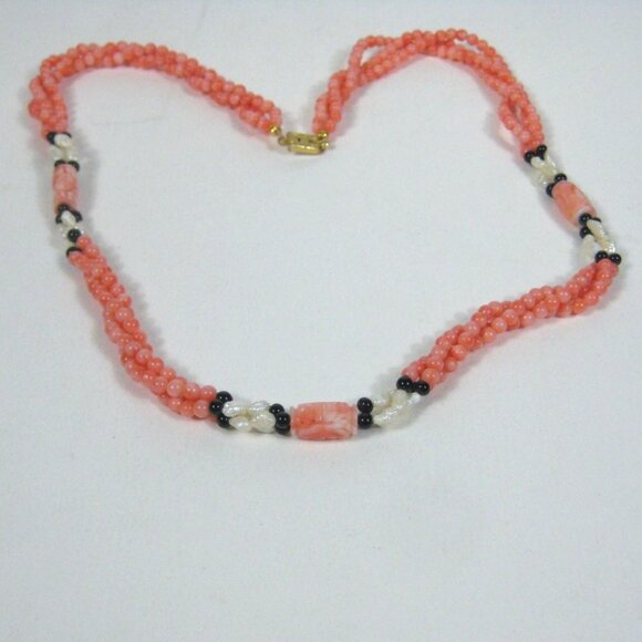 Vintage Coral Carved Bead Necklace Multi Strand Fresh Water Pearls 25 inch - Picture 12 of 13